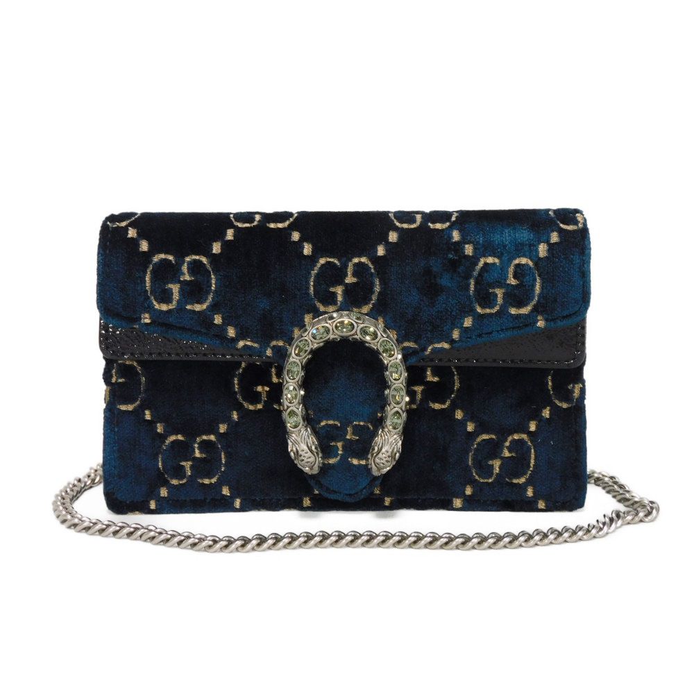 GUCCI Shoulder Bag 476432 9TIBN 4264 Velvet x Patent Leather x Calf Leather blue Tiger Head Crystal Good Condition GG velvet Dionysus Super Mini Bag Women