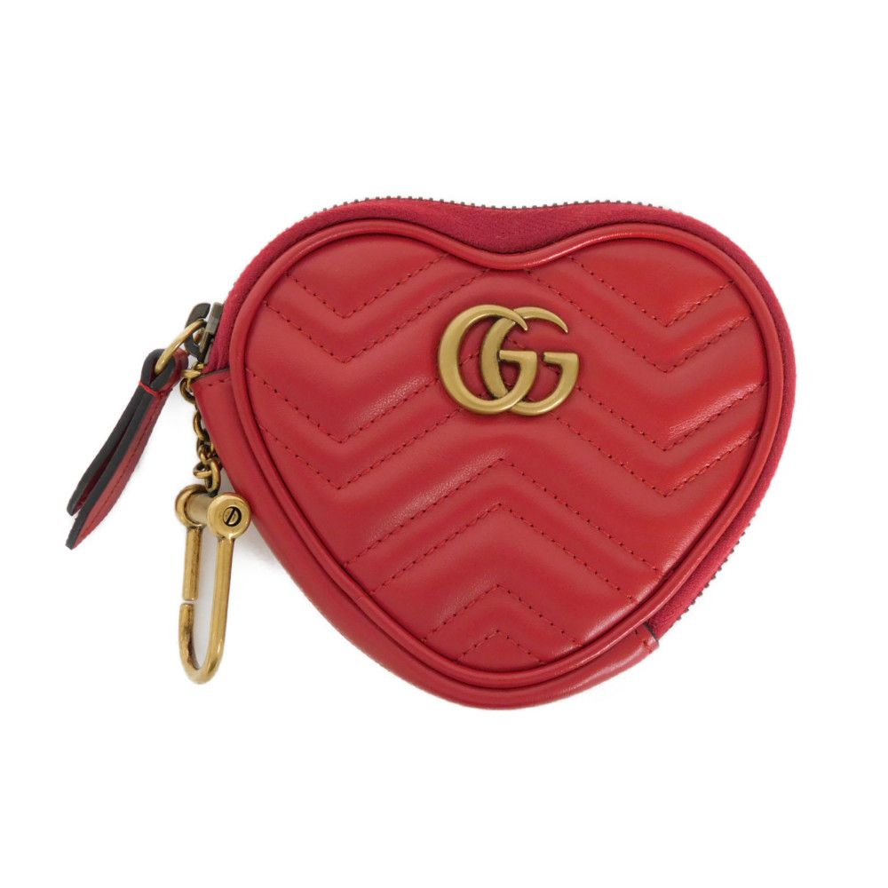 GUCCI Coin case 699517 DTDHT 6433 Calf leather Red Current Chevron Keyring, in good condition GG Marmont Double G heart-shaped coin purse Women