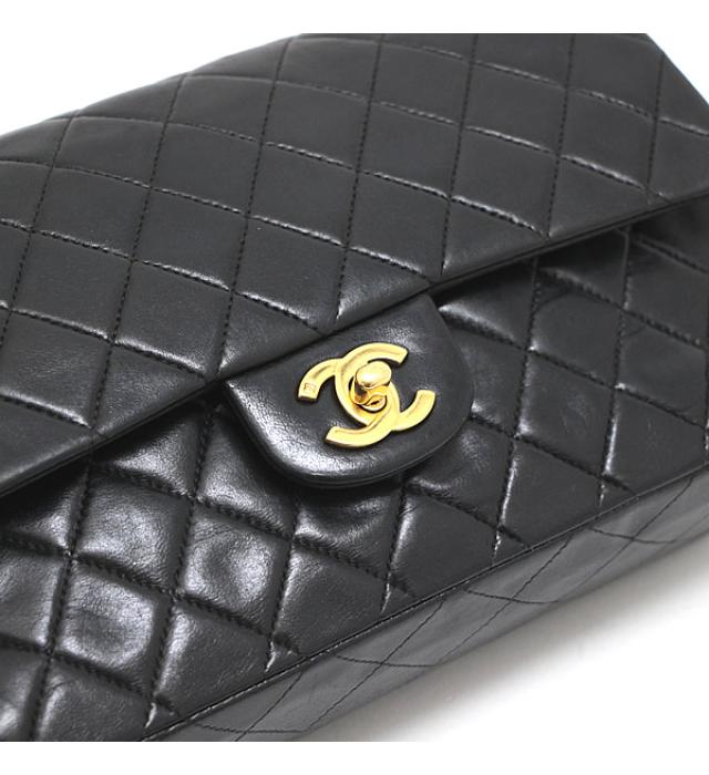 Chanel Matelasse 25 Chain Shoulder Bag W Flap Lamb Black
