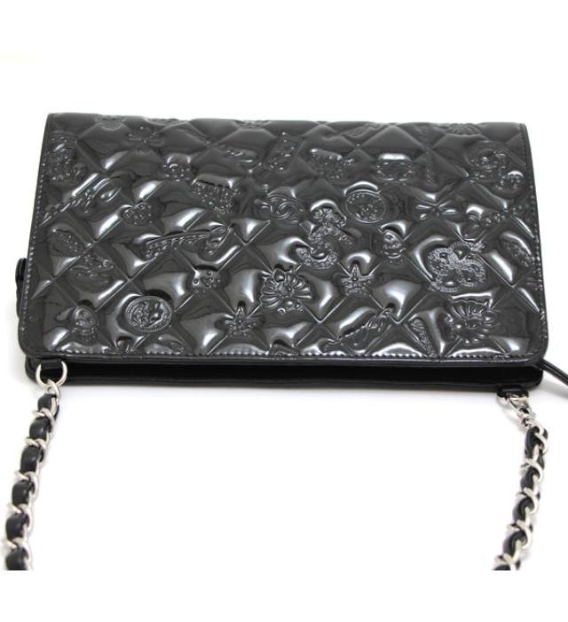 Chanel Matelasse Icon Chain Handbag Pouch Patent Black