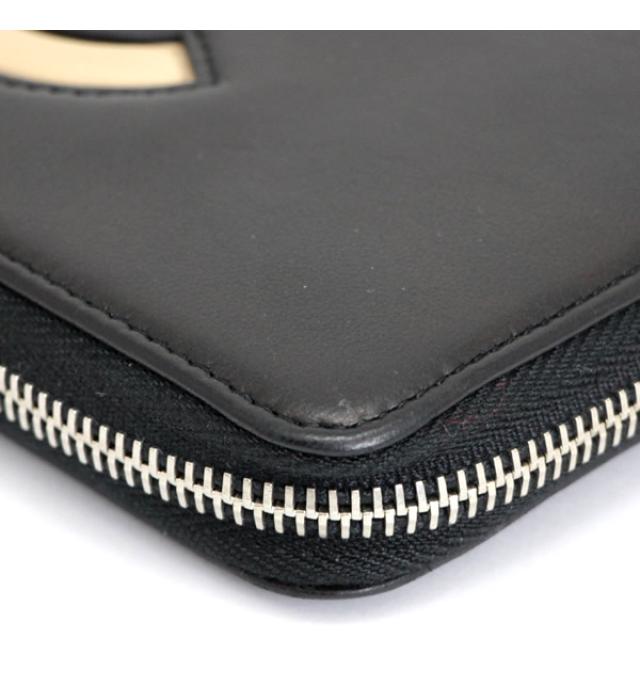 Chanel Here Mark Round Fastener Long Wallet Black Leather