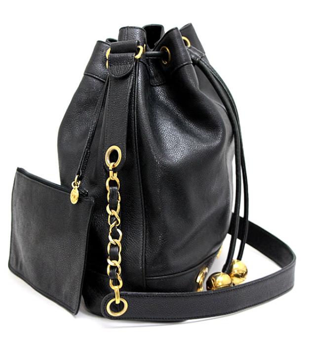 Chanel Triple CocoMark Drawstring Shoulder Bag Black