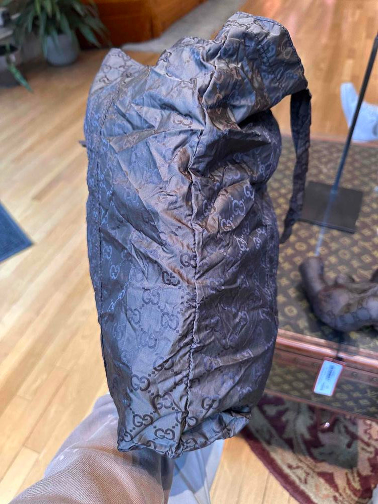 Gucci Brown GG Packable Nylon Tote w/ Bear
