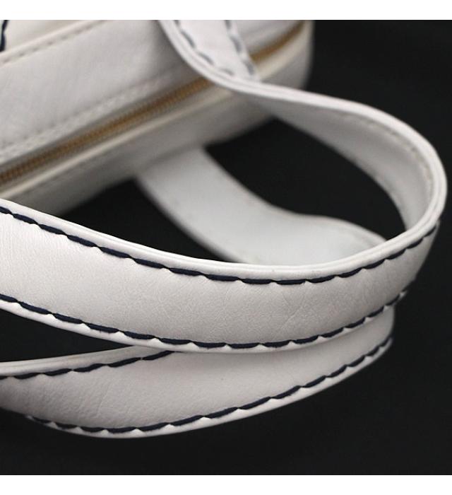 Chanel Wild Stitch Handbag White × Navy Stitch G Metal Fittings