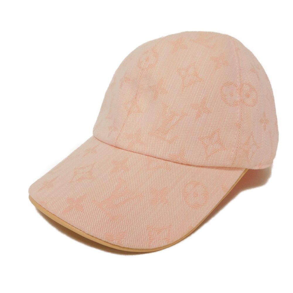LOUIS VUITTON hat cotton pink LV logo flower in good condition Monogram jacquard denim Be My Cap Women