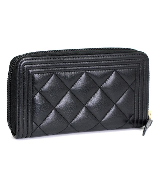 Chanel Boy Round Fastener Compact Wallet Soft Caviar Black