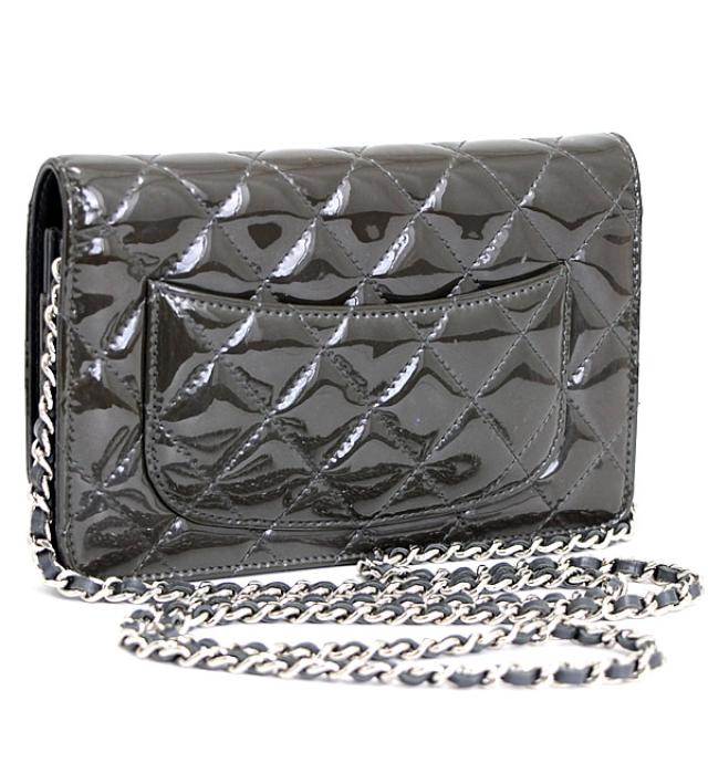 Chanel Matelasse Chain Wallet SV Metal Fittings Patent Black