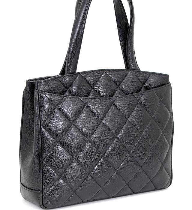 Chanel Matelasse Tote Bag Handbag Caviar Skin Black