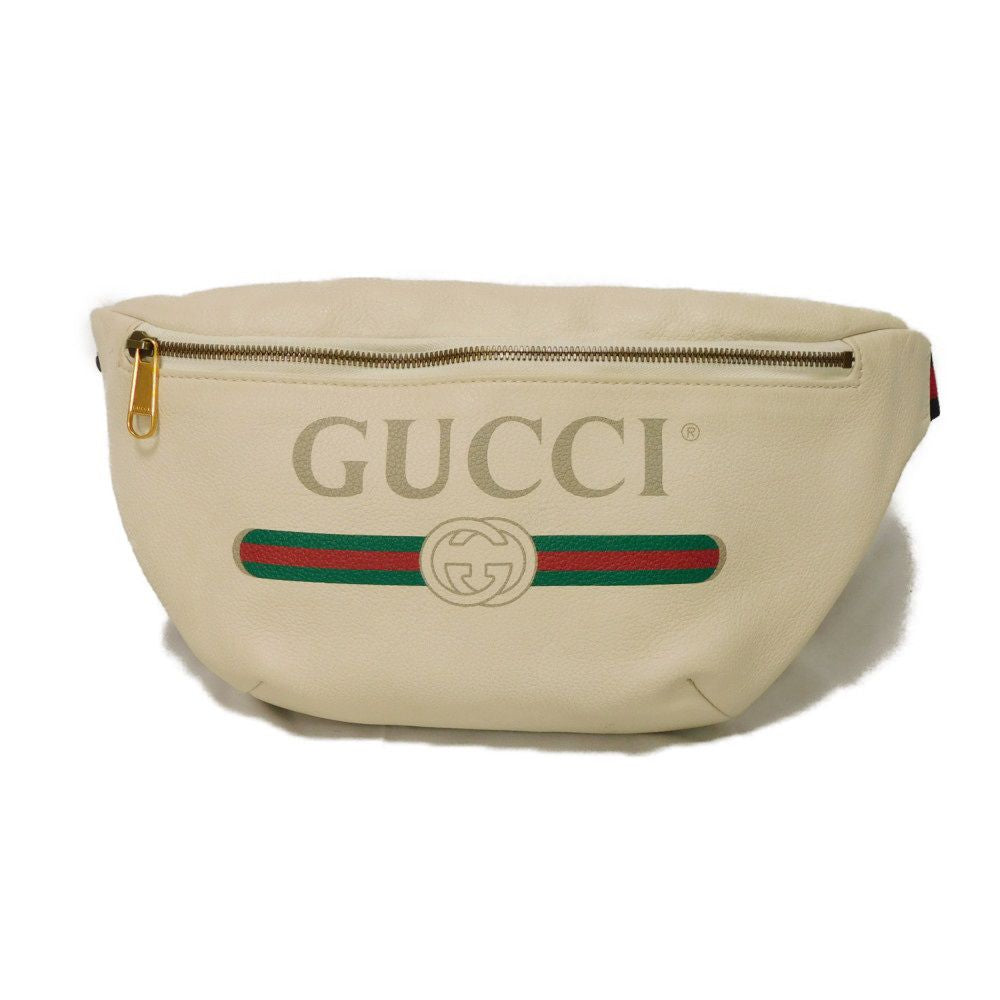 GUCCI Sling bag 530412 0GCCT 8822 Textured leather Ivory Vintage logo print medium belt bag