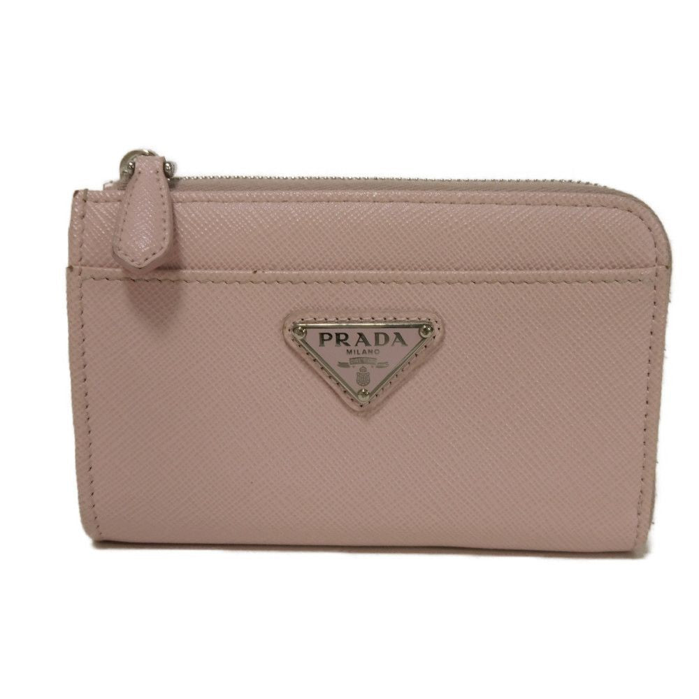 PRADA Coin case 1PP122 Safiano leather (stamped) pink L-shaped zipper Key ring Card Case RFID Triangle logo saffiano keychain Women