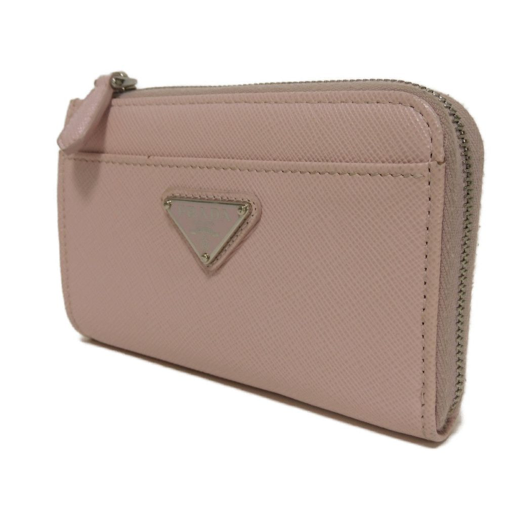 PRADA Coin case 1PP122 Safiano leather (stamped) pink L-shaped zipper Key ring Card Case RFID Triangle logo saffiano keychain Women