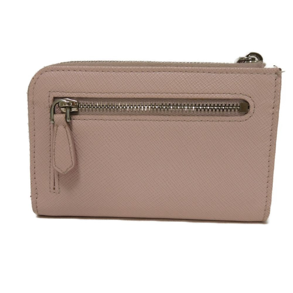 PRADA Coin case 1PP122 Safiano leather (stamped) pink L-shaped zipper Key ring Card Case RFID Triangle logo saffiano keychain Women