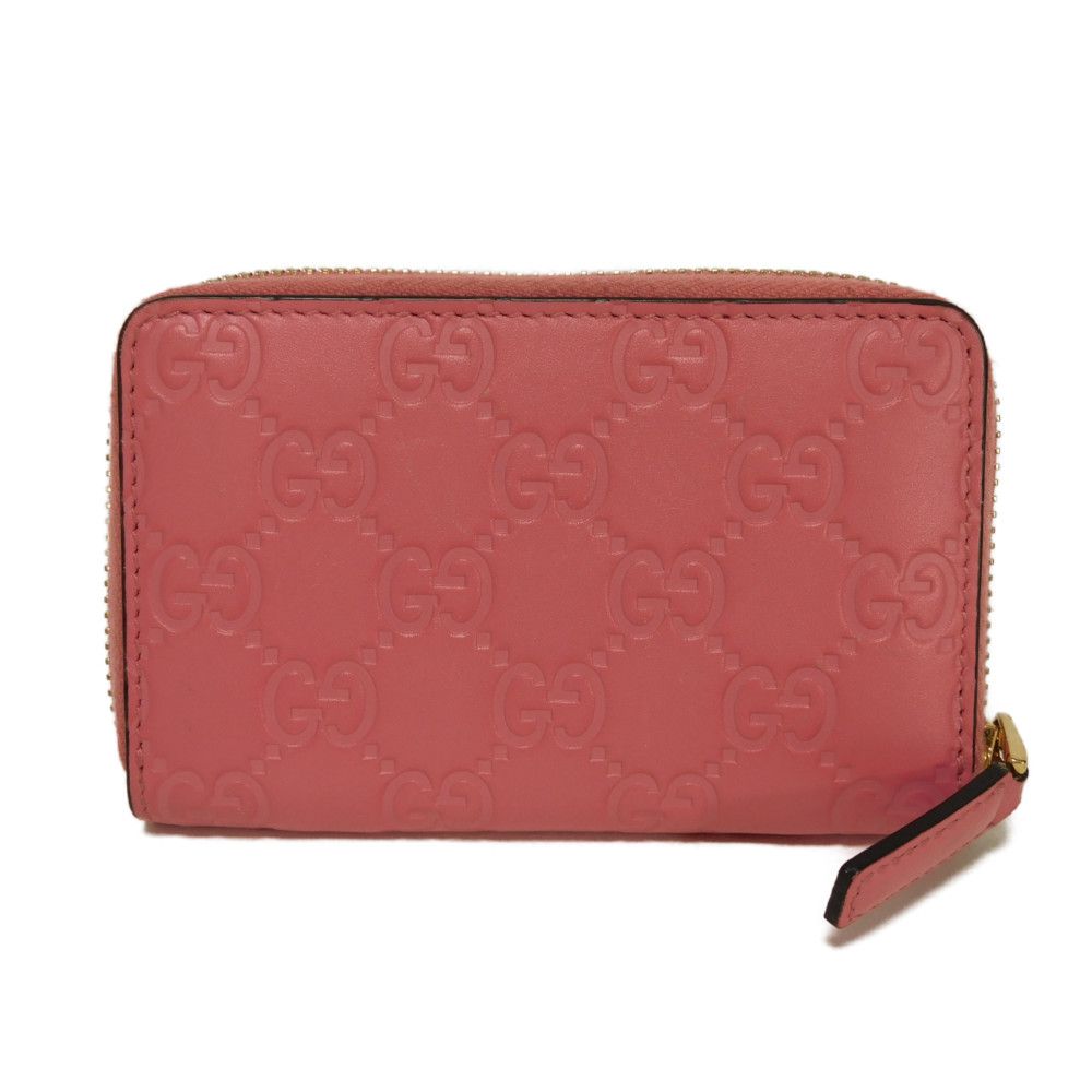GUCCI Coin case 255452 GG striped leather pink Double G Embossed Card Case Zip Around GG Shima Guccissima coin purse unisex(Unisex)