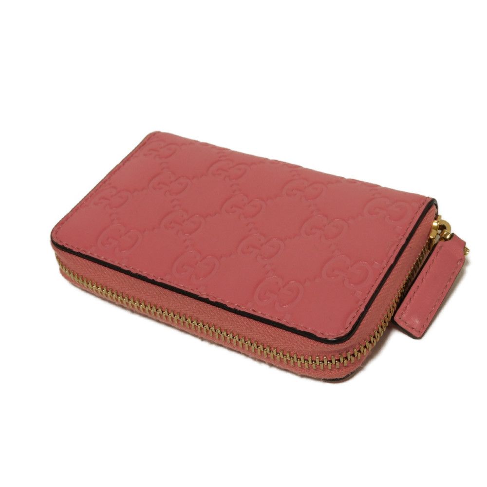GUCCI Coin case 255452 GG striped leather pink Double G Embossed Card Case Zip Around GG Shima Guccissima coin purse unisex(Unisex)