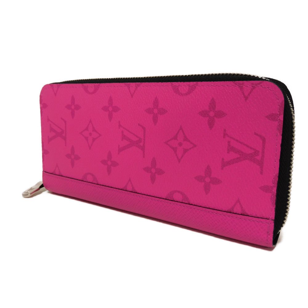 LOUIS VUITTON Long Wallet Purse M30780 Taiga leather x monogram canvas Rose Neon Pink New Zip Around Taiga Lama Monogram Zippy Wallet Vertical mens