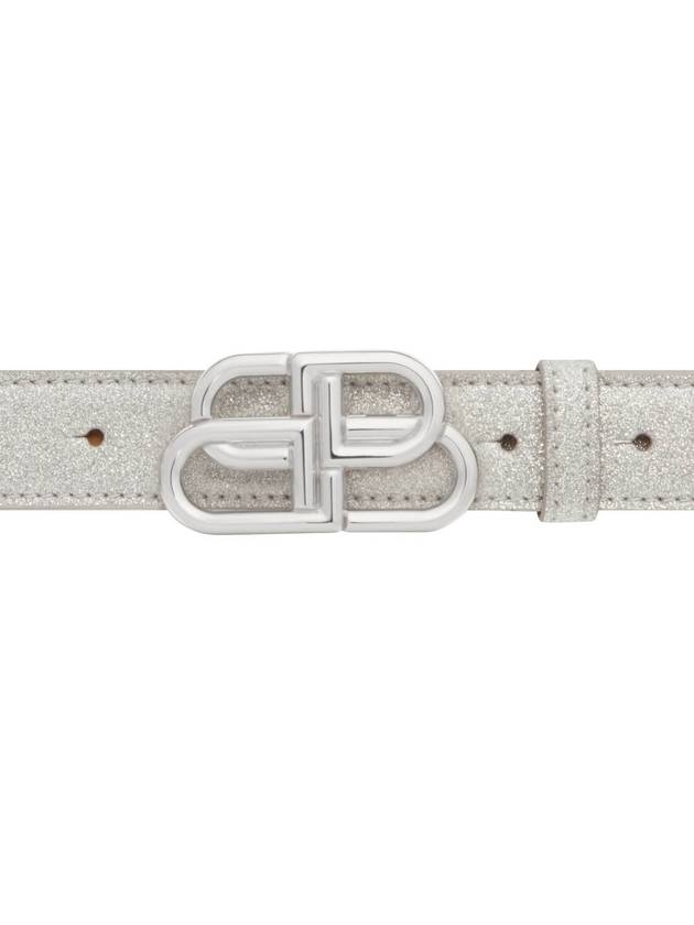 Luxury Balenciaga Trending 2026 BB Buckle Glitter Calf Leather Belt Silver