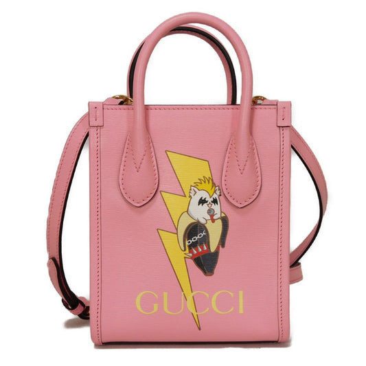 GUCCI Shoulder Bag 671623 U22AG 5964 Textured leather Light pink Banana Bolt Inazuma Pastel 2WAY Crossbody logo Bananya Mini Tote unisex(Unisex)