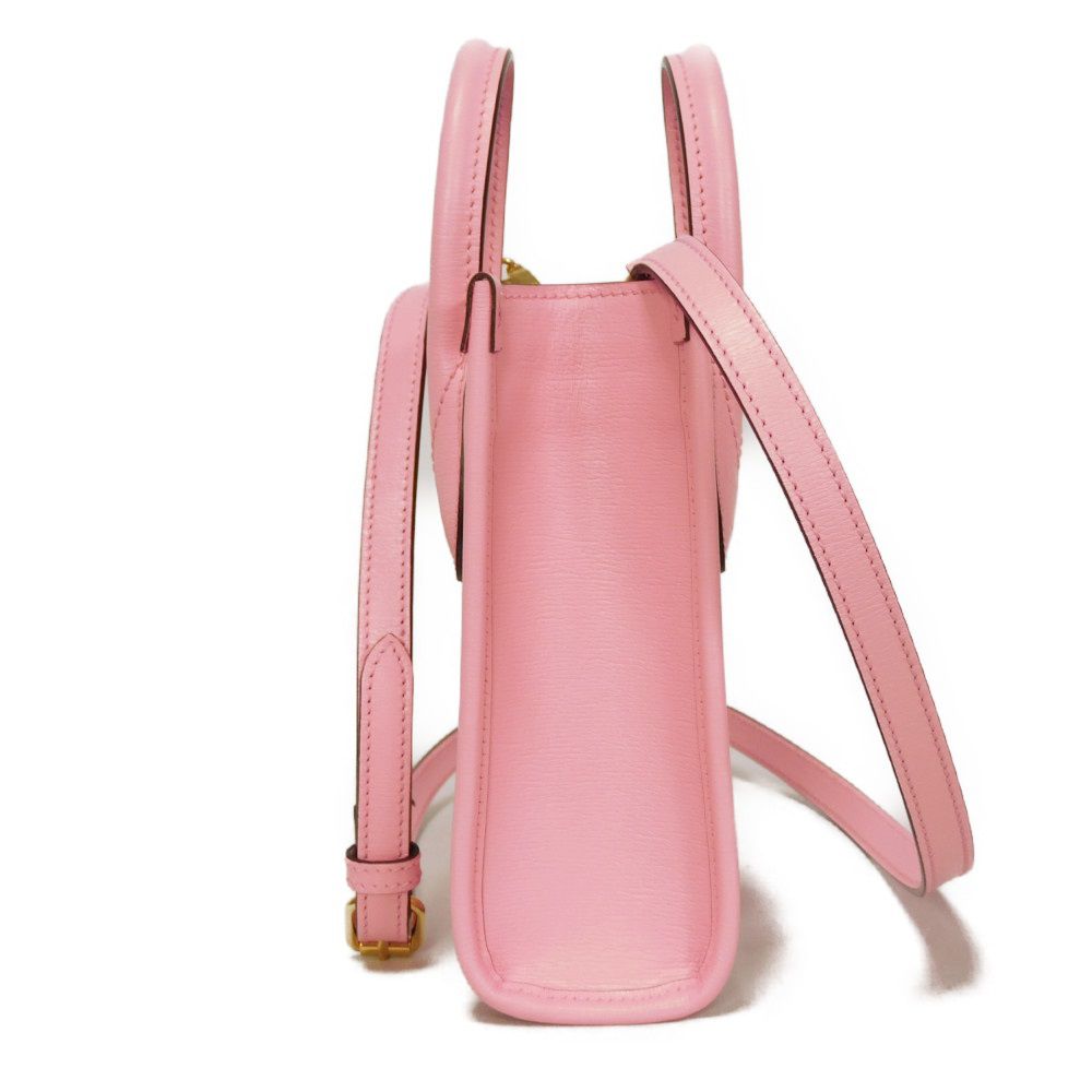 GUCCI Shoulder Bag 671623 U22AG 5964 Textured leather Light pink Banana Bolt Inazuma Pastel 2WAY Crossbody logo Bananya Mini Tote unisex(Unisex)