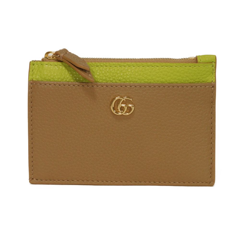 GUCCI Coin case 837966 AAE5F 2843 Calf leather (embossed) beige Current Bicolor Green Keyring Unused GG Marmont Double G Zip Key Pouch unisex(Unisex)