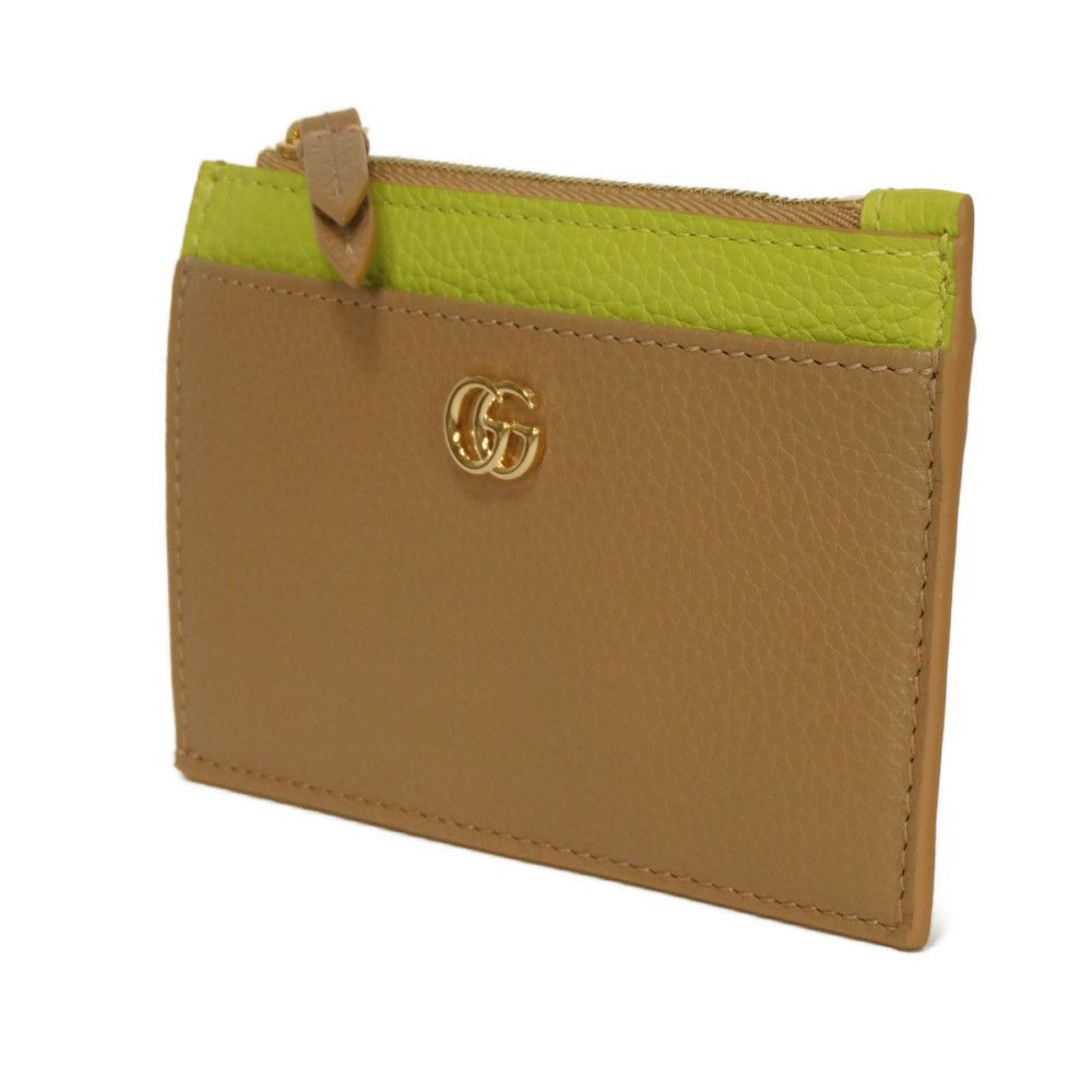 GUCCI Coin case 837966 AAE5F 2843 Calf leather (embossed) beige Current Bicolor Green Keyring Unused GG Marmont Double G Zip Key Pouch unisex(Unisex)
