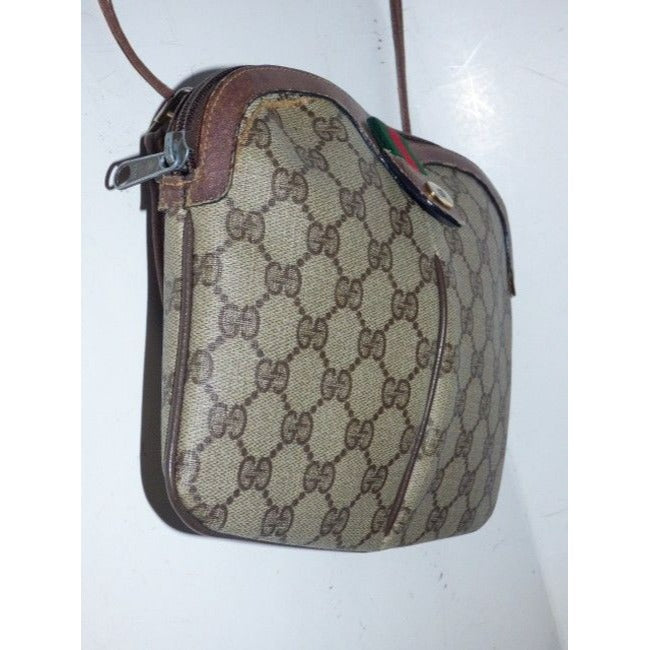 Gucci Vintage Guccissima Print Coated And Leather Two Way Brown Patent Gg Canvas Cross Body Bag