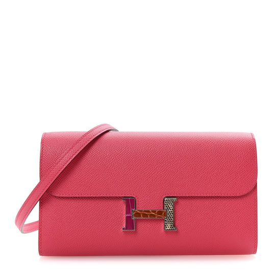 Hermes Epsom Alligator Lizard Constance Wallet To Go Rose Extreme