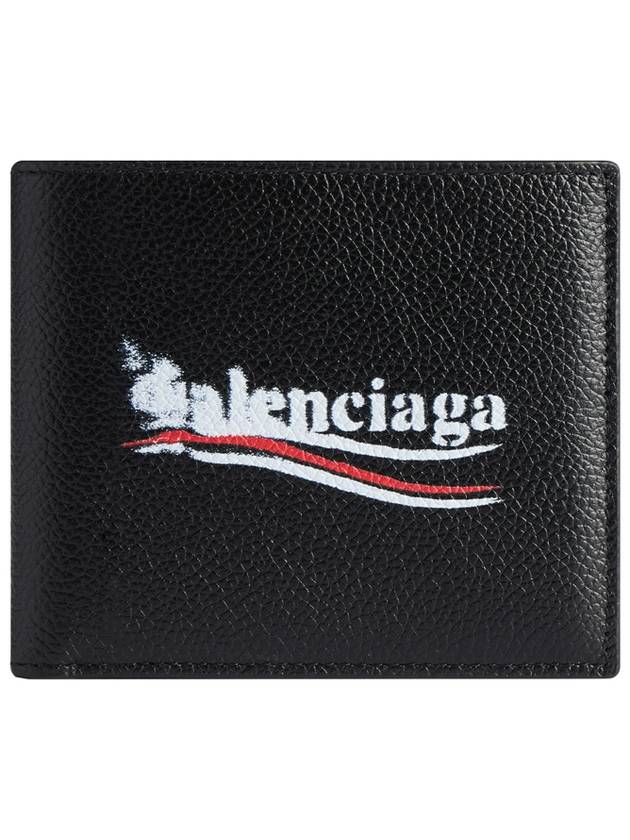 Luxury Balenciaga Trending 2026 Logo Print Leather Half Wallet Black