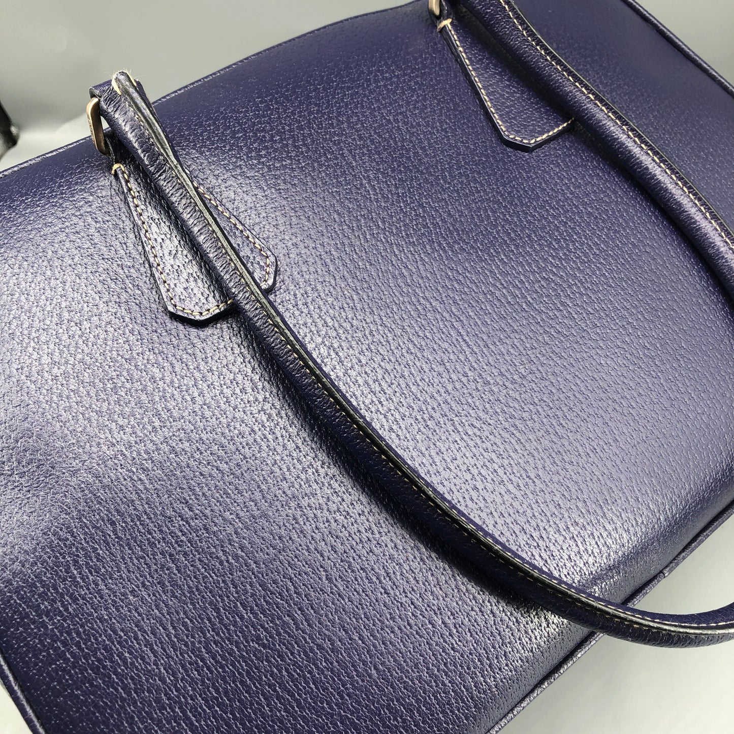 Prada Bauletto Medium Pebbled Leather Handbag Ink Blue
