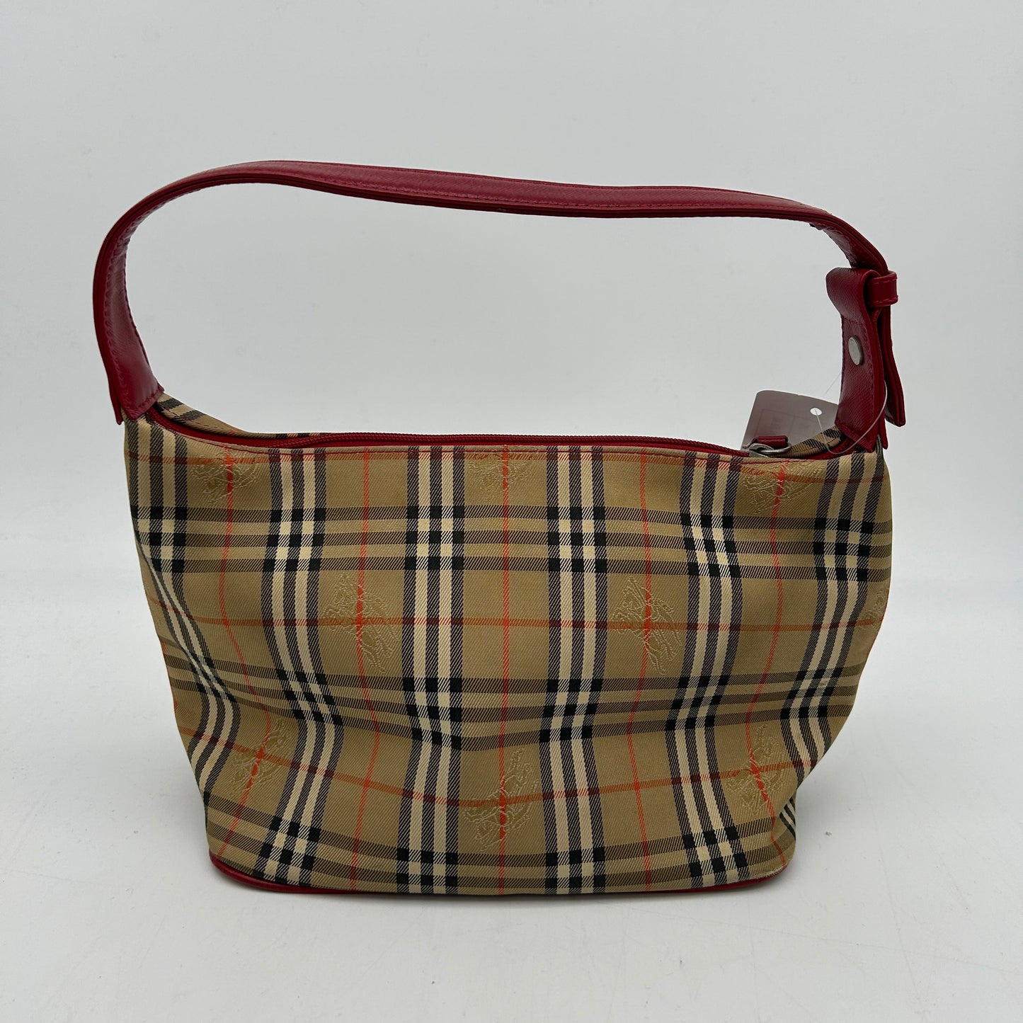 Luxury Burberry House Check Beige Red Leather Trim Handbag Medium