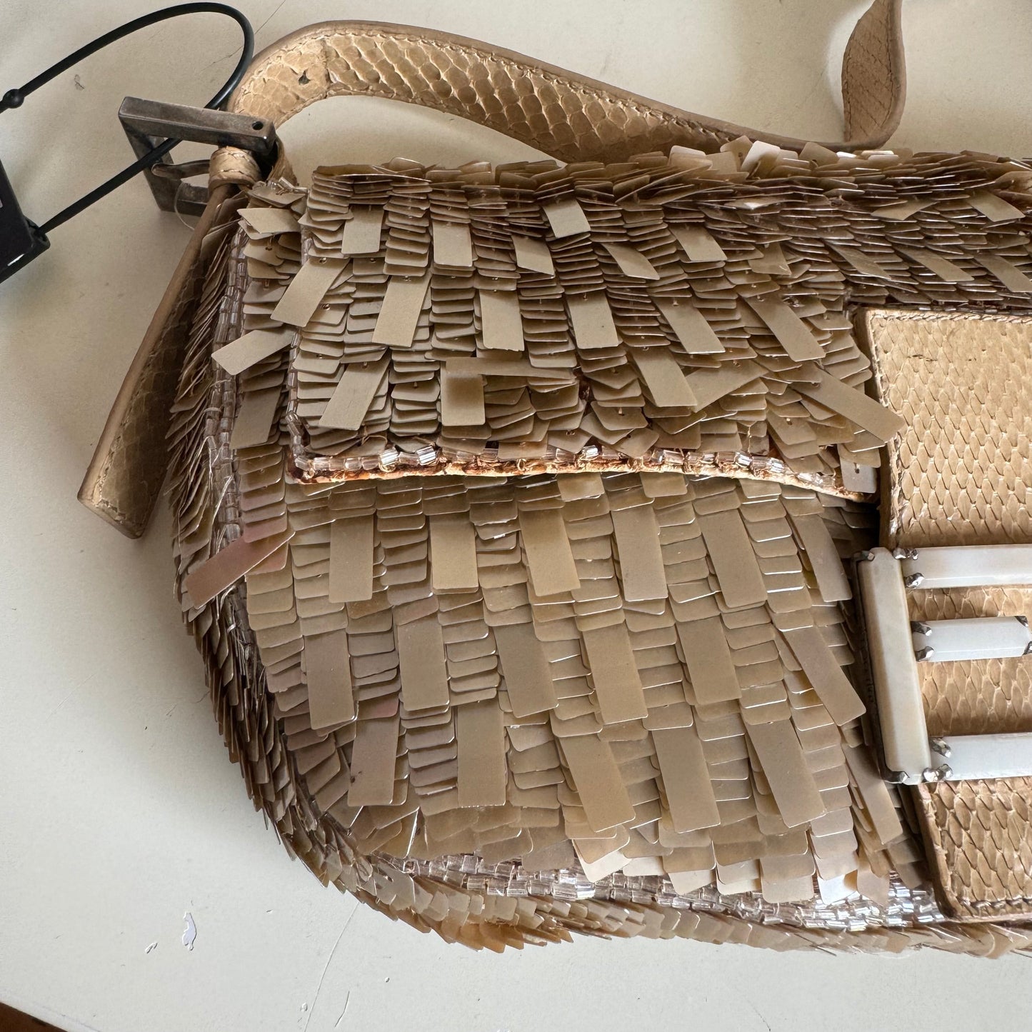 Fendi Baguette Vintage Rare Collectible Gold Sequins and Python leather