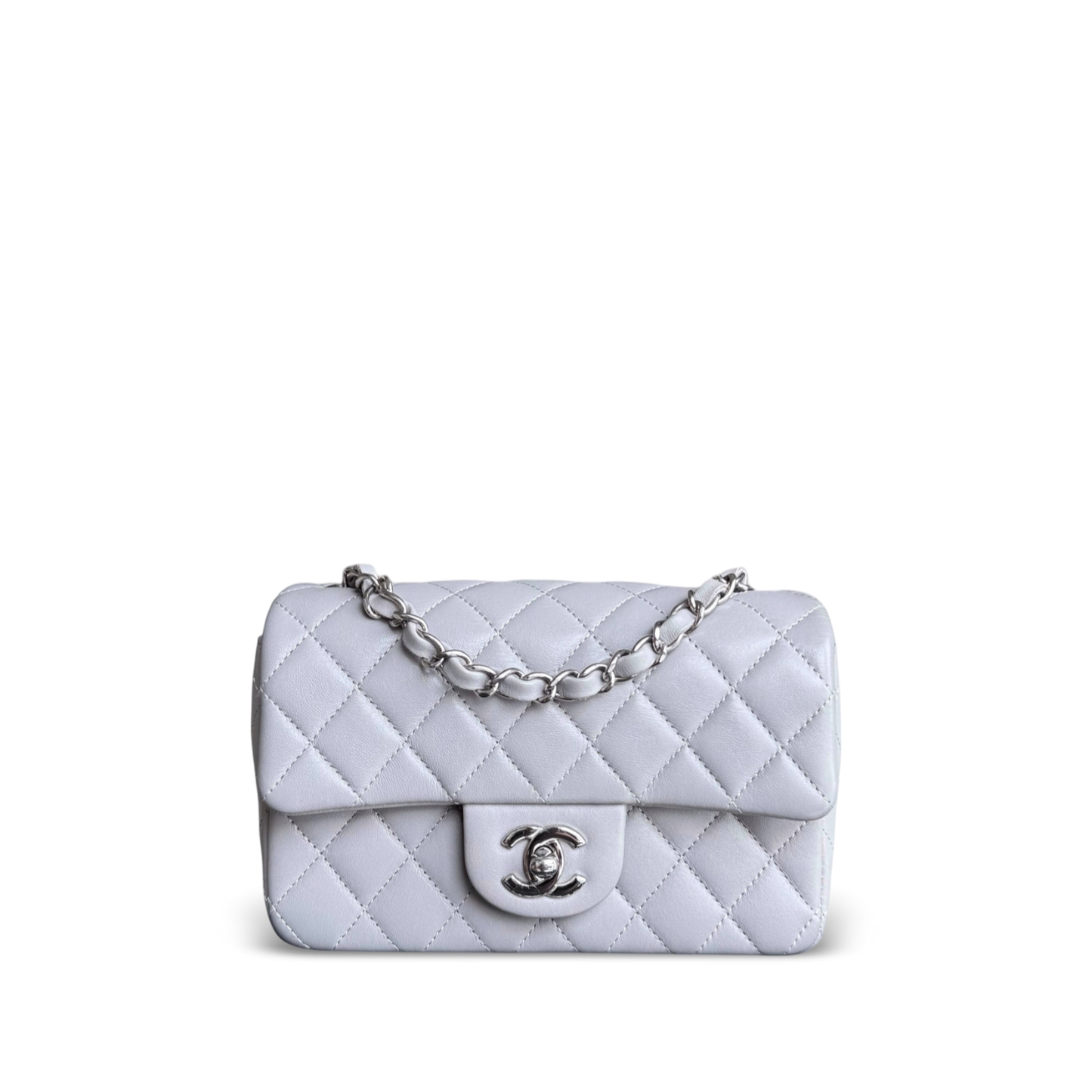 Chanel Lambskin Mini Rectangle Classic Flap - 20CM Quilted Gray Silver Hardware Microchip