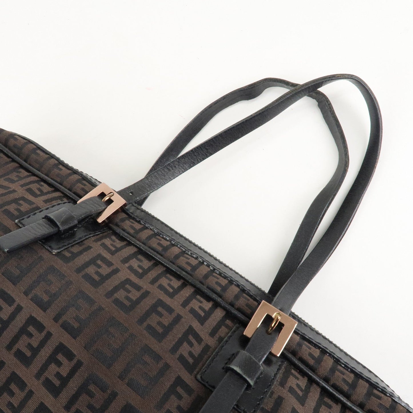 FENDI Zucchino Canvas Leather Hand Bag Brown Black 8BL006