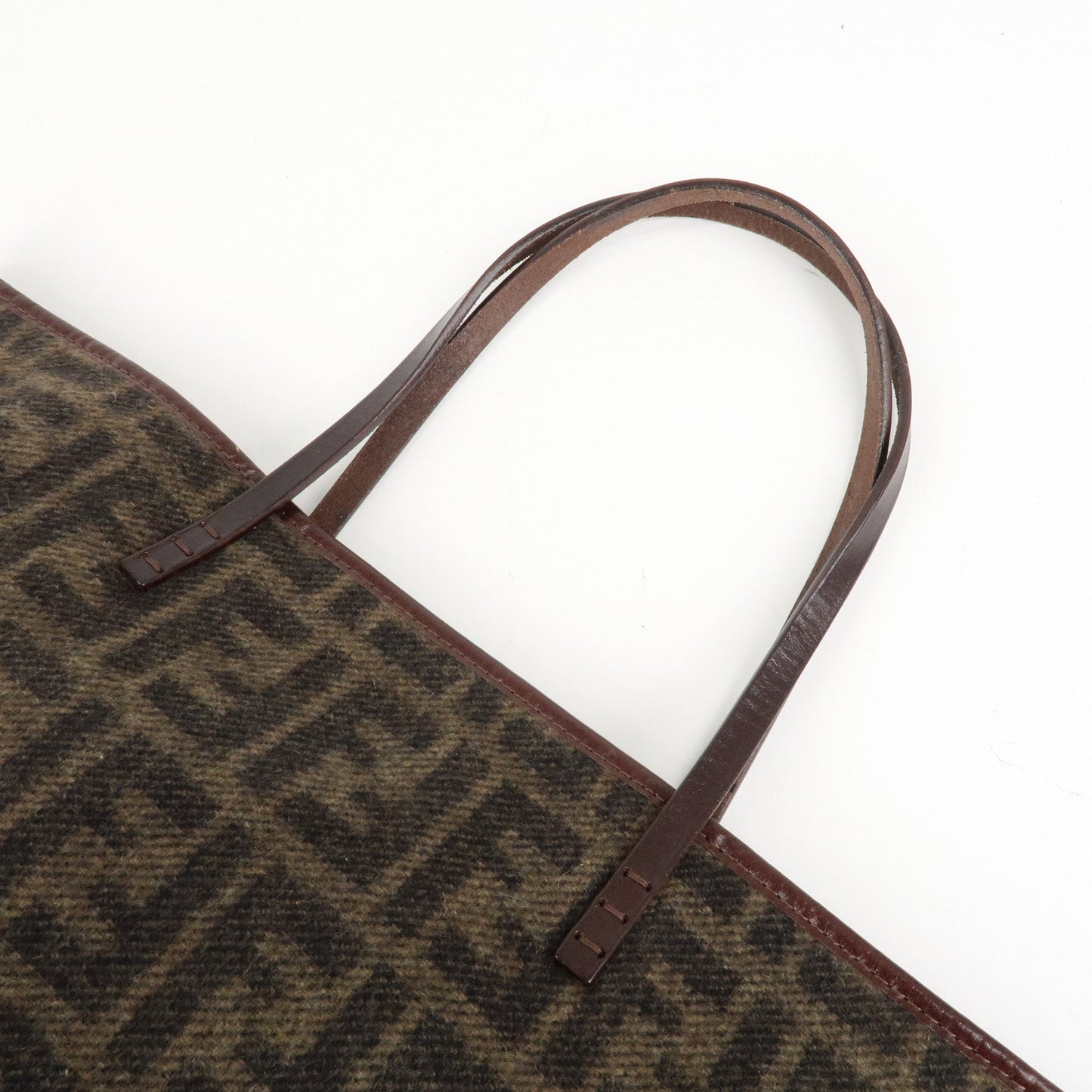 FENDI Zucca Wool Leather Tote Bag Khaki Black Dark Brown