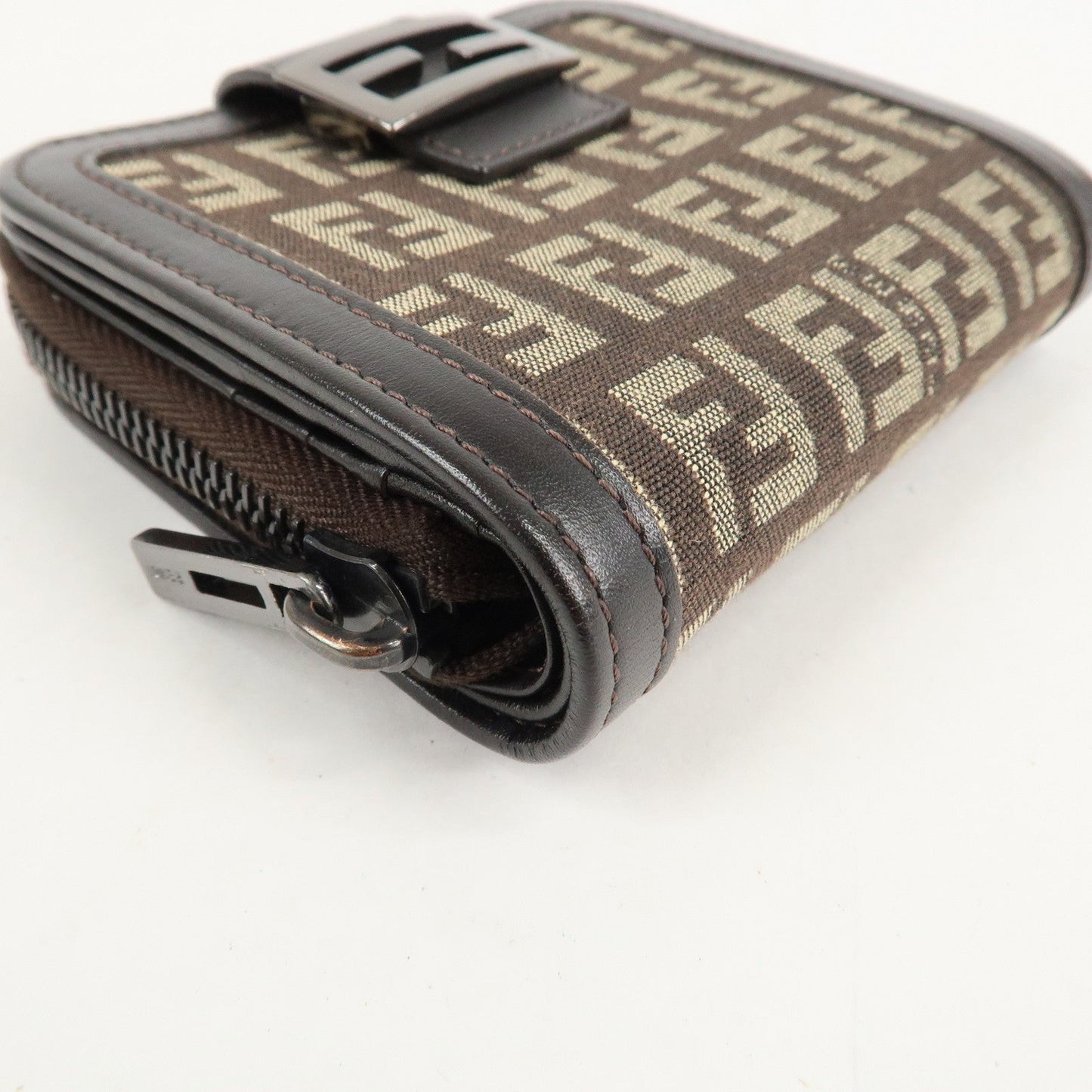 FENDI Zucchino Canvas Leather Zippy Around Bi-fold Wallet