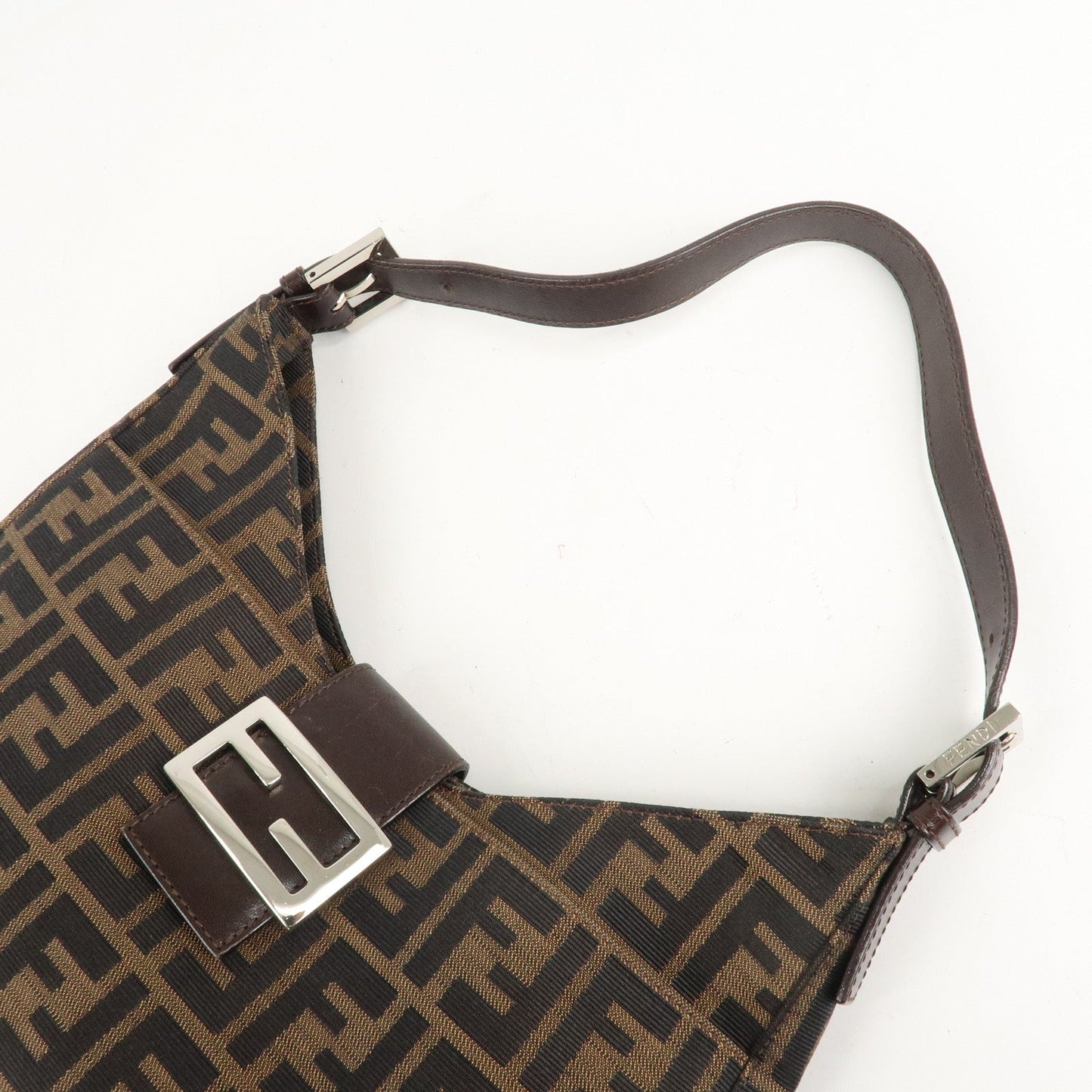 FENDI Zucca Canvas Leather Shoulder Bag Brown 26569
