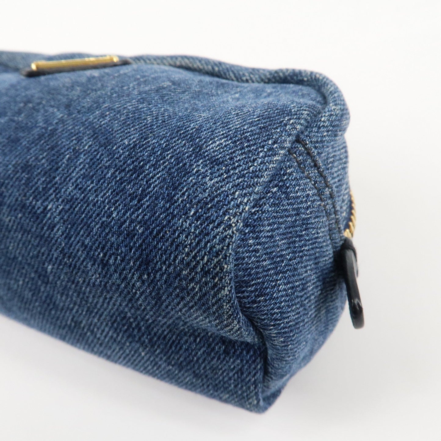 PRADA Logo Canvas Leather Pouch Cosmetic Pouch Blue 1NA175