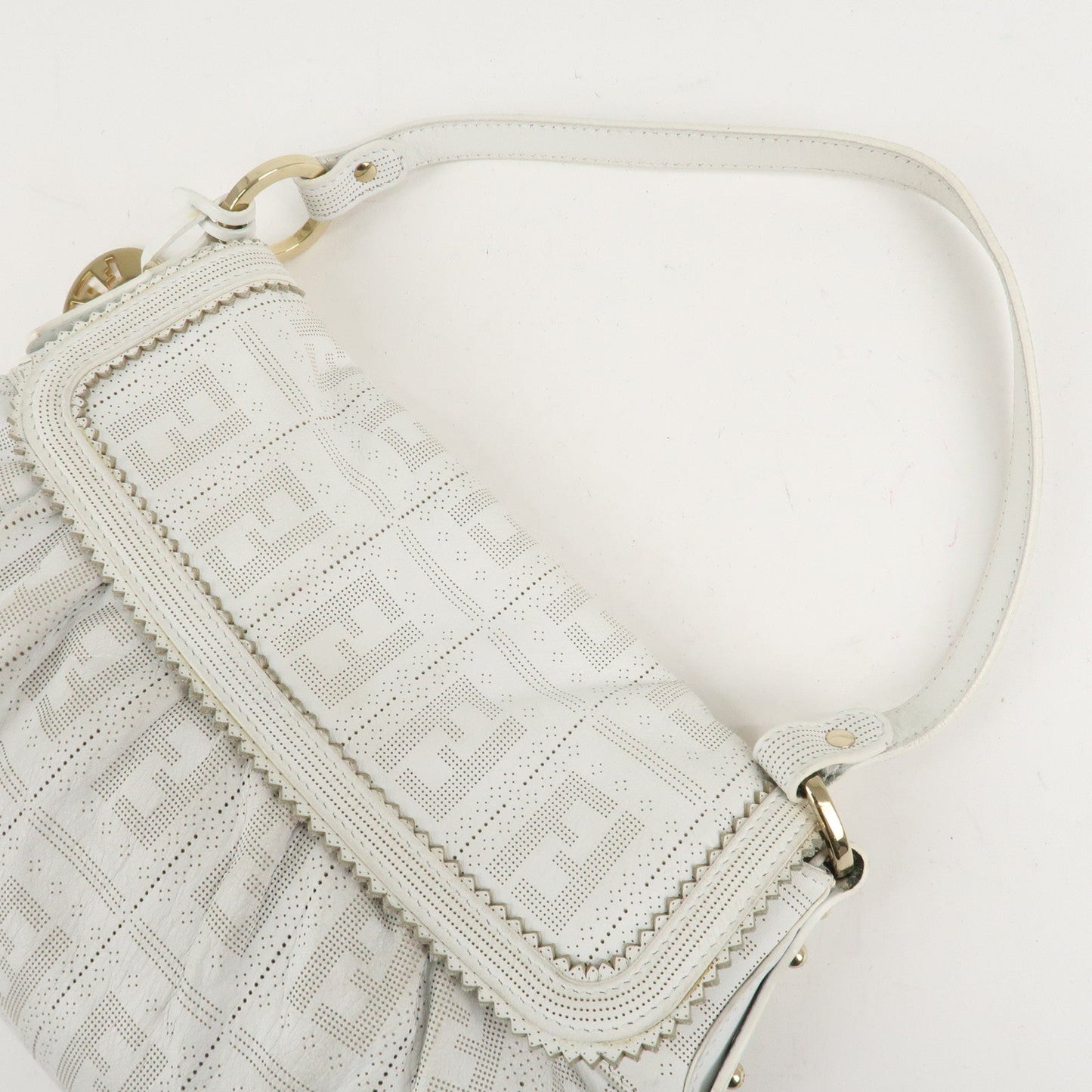 FENDI Zucca Leather Shoulder Bag Hand Bag White 8BR445