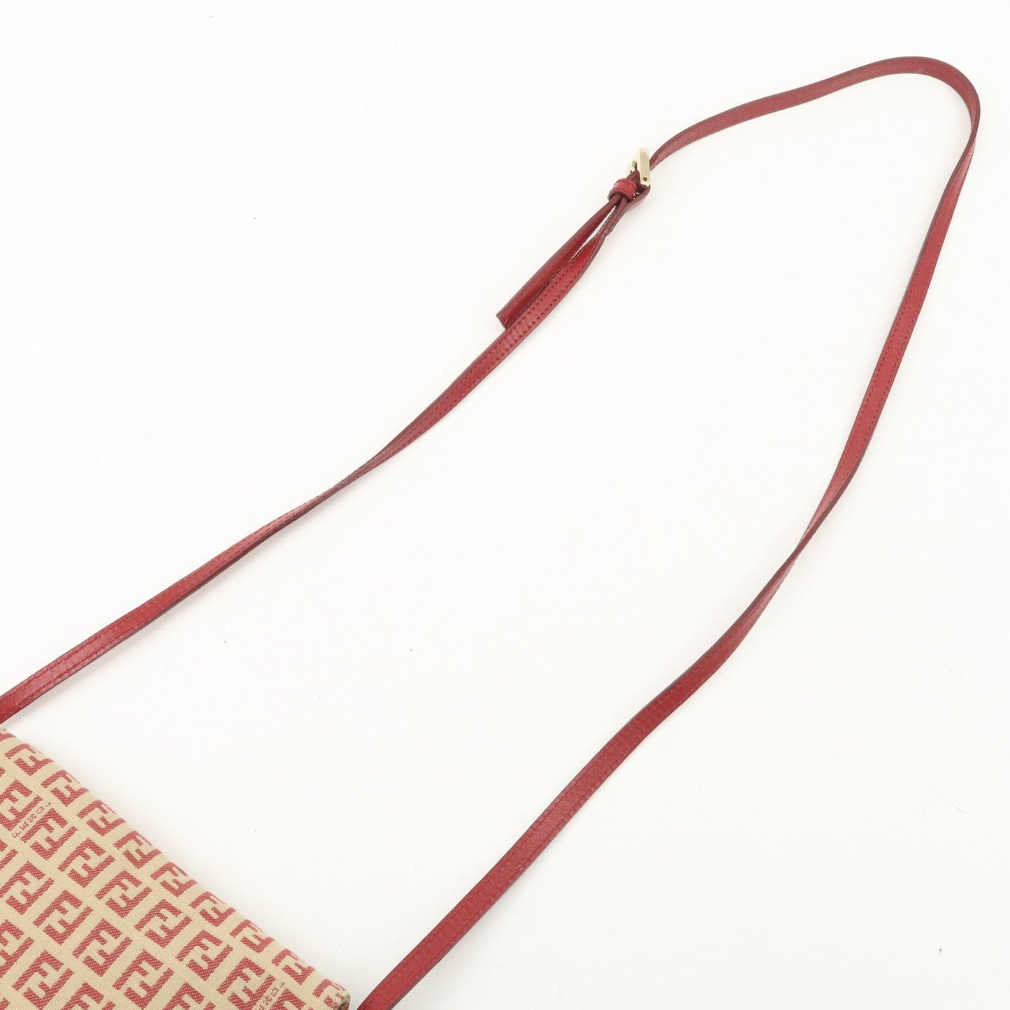 FENDI Zucchino Canvas Leather Shoulder Bag Beige Red 8BT075