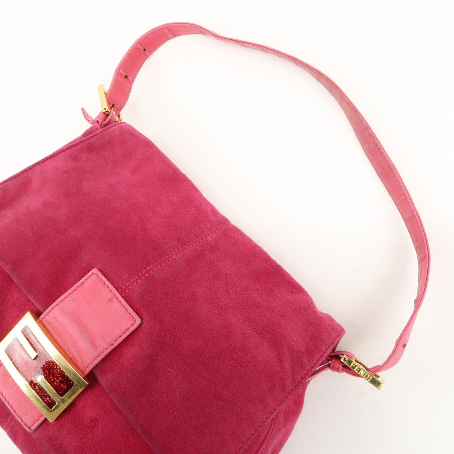 FENDI Mamma Baguette Suede Leather Shoulder Bag 26325
