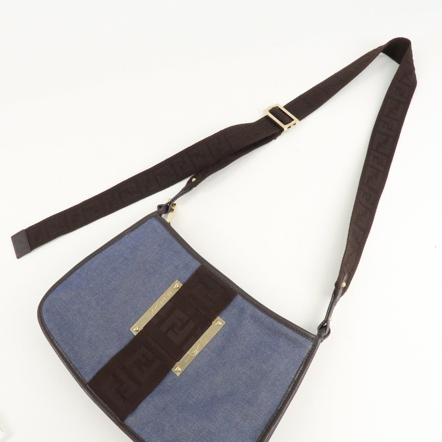 FENDI Zucca Denim Leather Shoulder Bag Cross Body Bag 8BT034