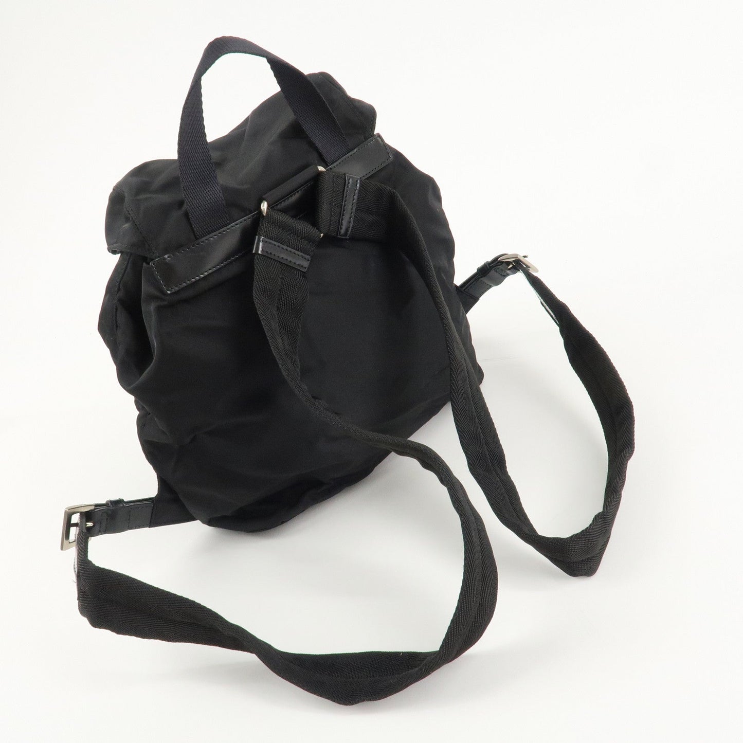 PRADA Triangle Logo Nylon Leather Back Pack Black B5885