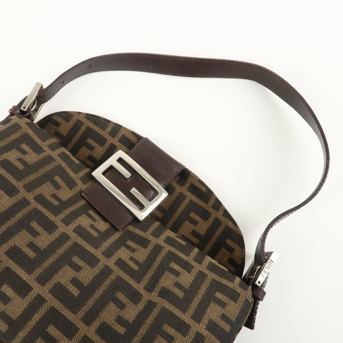 FENDI Zucca Canvas Leather Shoulder Bag Brown Black 26725