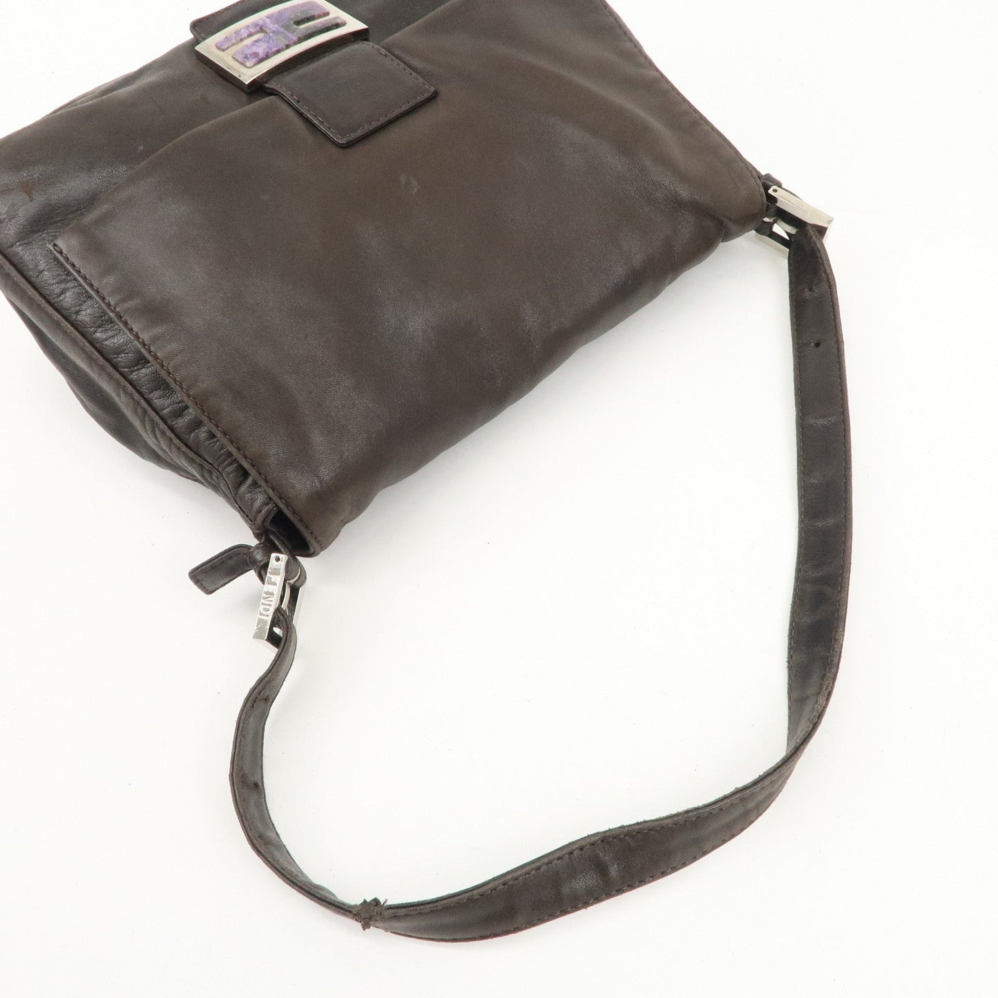 FENDI Mamma Baguette Leather Shoulder Bag Dark Brown 26325