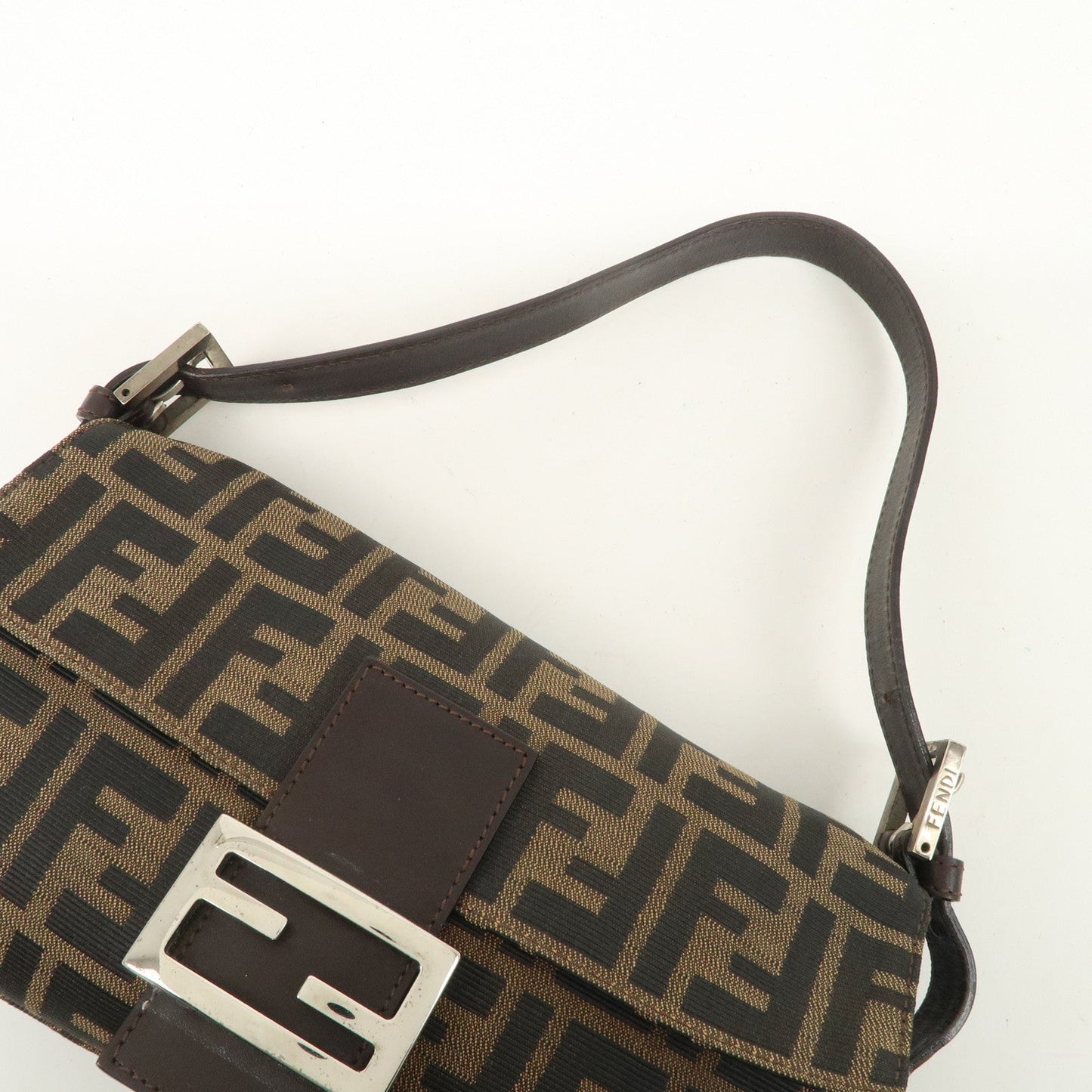 FENDI Zucca Mamma Baguette Canvas Shoulder Bag Brown Black 26424