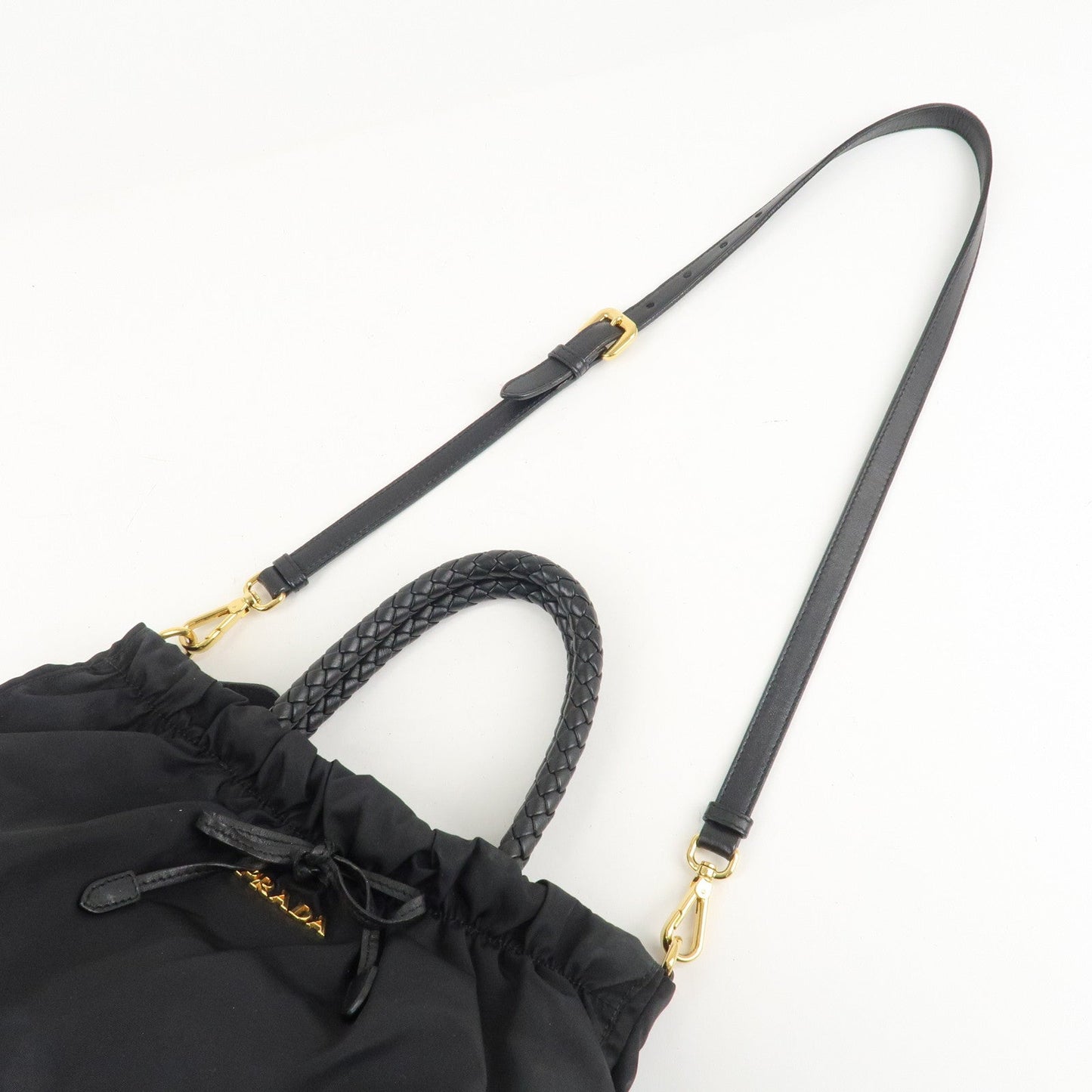PRADA Nylon Leather Ribbon 2Way Shoulder Bag Black BN1631