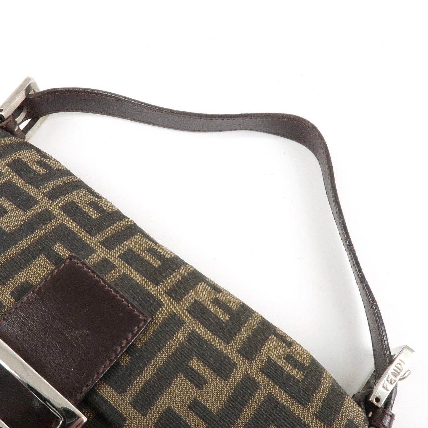 FENDI Mamma Bagguette Zucca Canvas Leather Shoulder Bag 26424