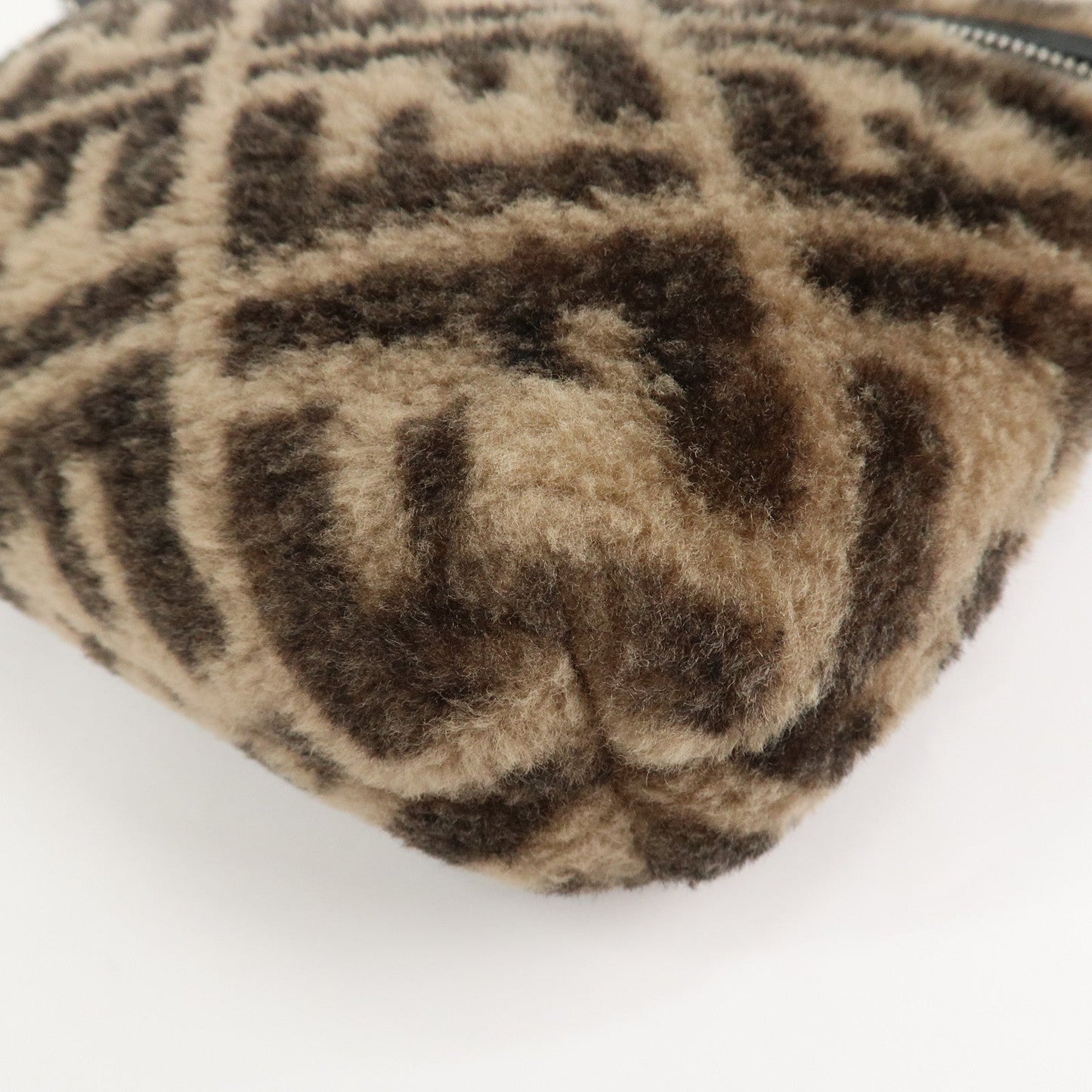 FENDI Zucca Wool Leather Clutch Bag Brown Black 7N0093