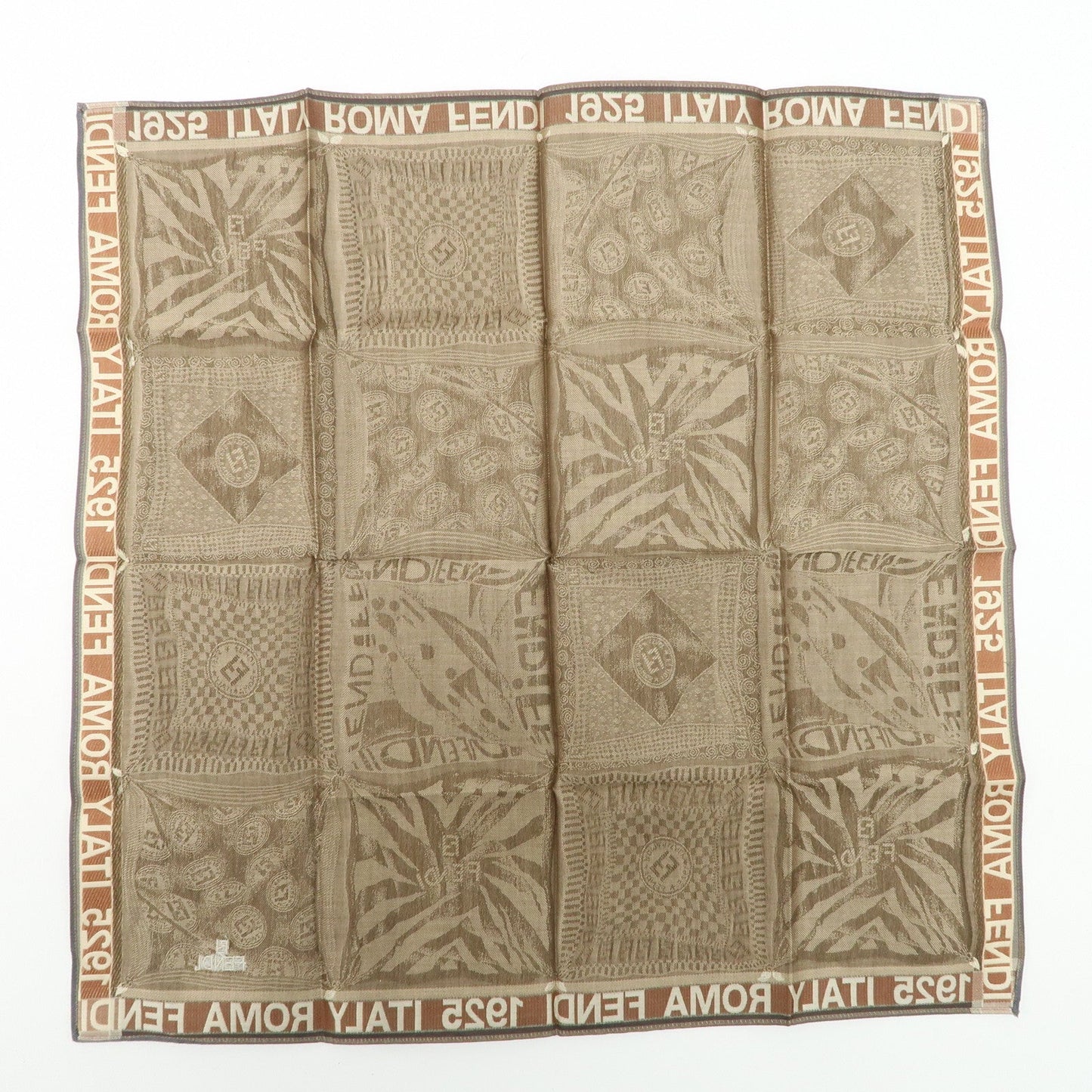 FENDI Set of 5 Cotton 100% Handkerchief Brown Beige Yellow White