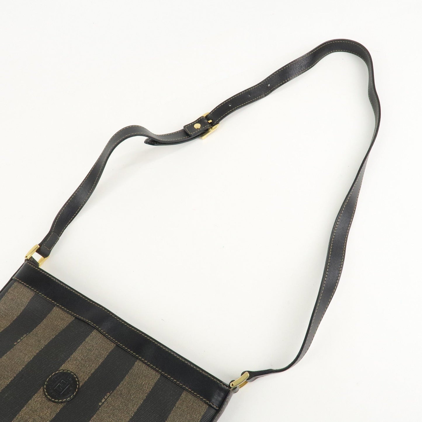 FENDI Pequin PVC Leather Shoulder Bag Black Brown 11644