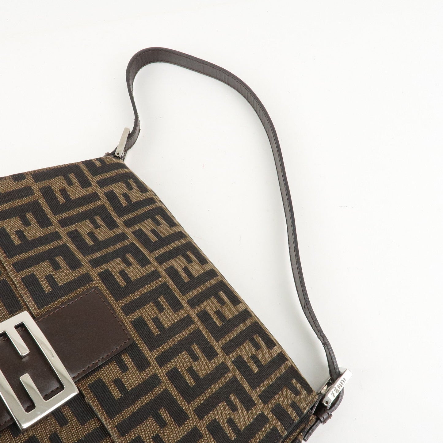 FENDI Mamma Baguette Zucca Canvas Leather Shoulder Bag 26325